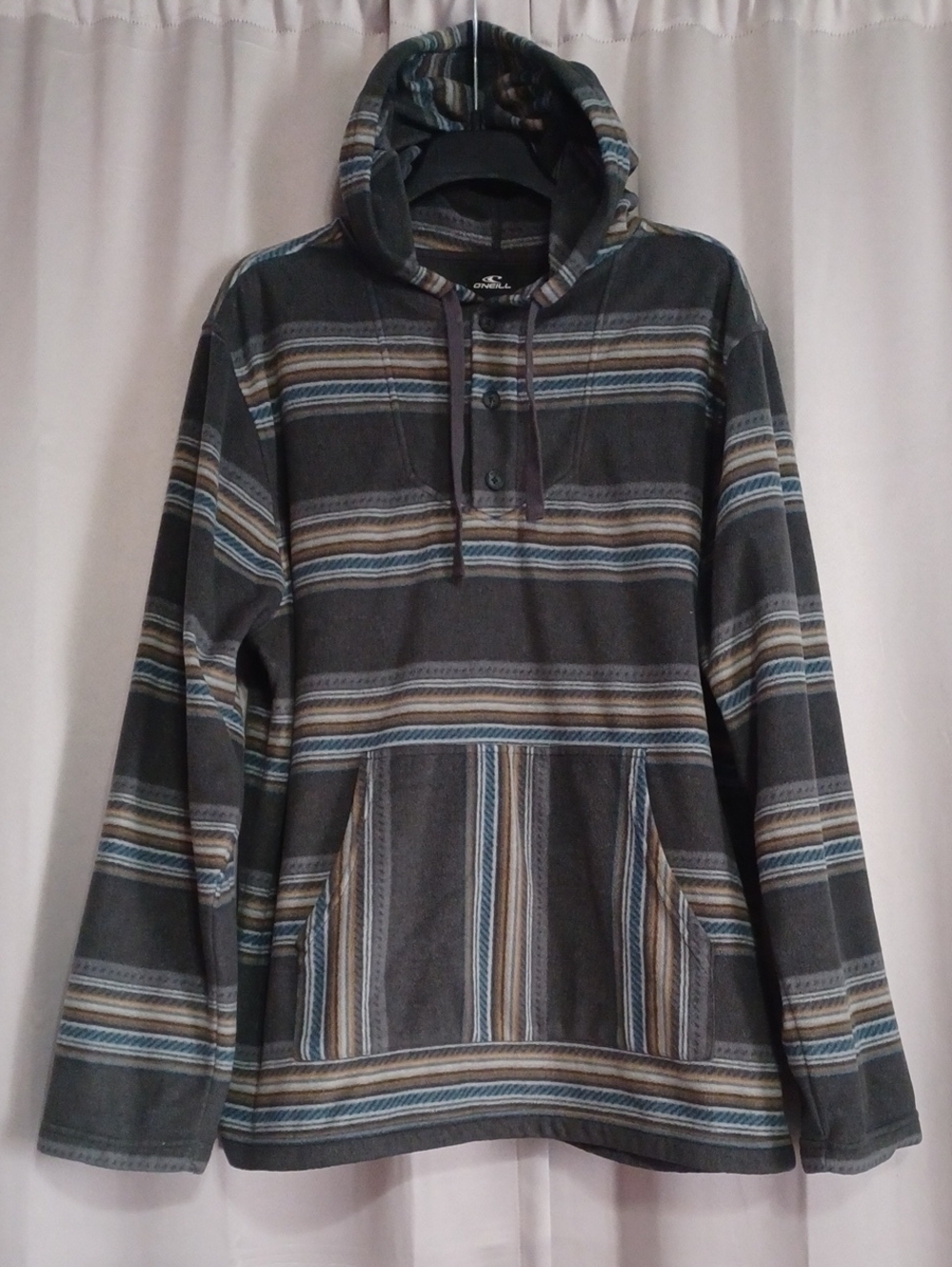 O'Neill Bavara Striped Pullover Hoodie Men's Sz XL Charcoal Gray Baja Style